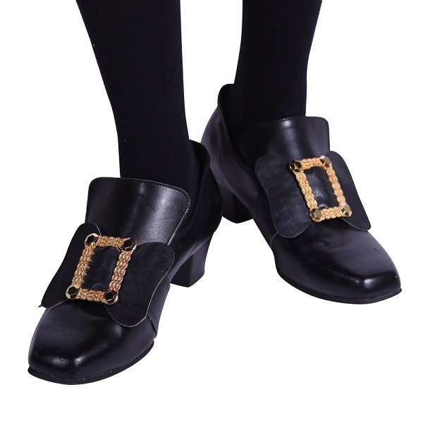 Zwarte luxe schoengespen met gouden gesp, perfect voor carnaval of verkleedfeest