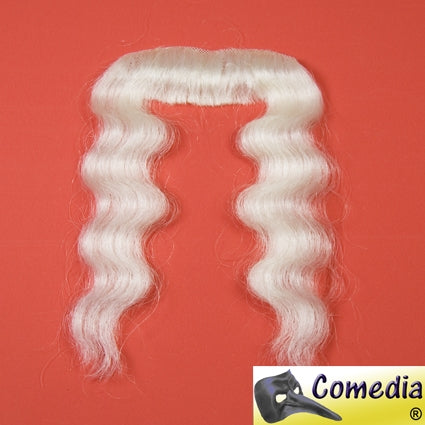 Witte synthetische Sinterklaas snor met krullen voor feestkleding en carnaval.