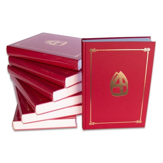 Sinterklaas boek met rode kaft en goudkleurige mijter, feestkleding accessoire